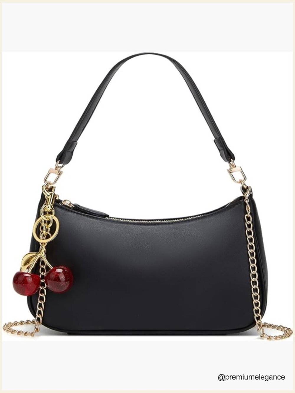 Shoulder bag with cherry charm, hobo shape, clutch, crossbody